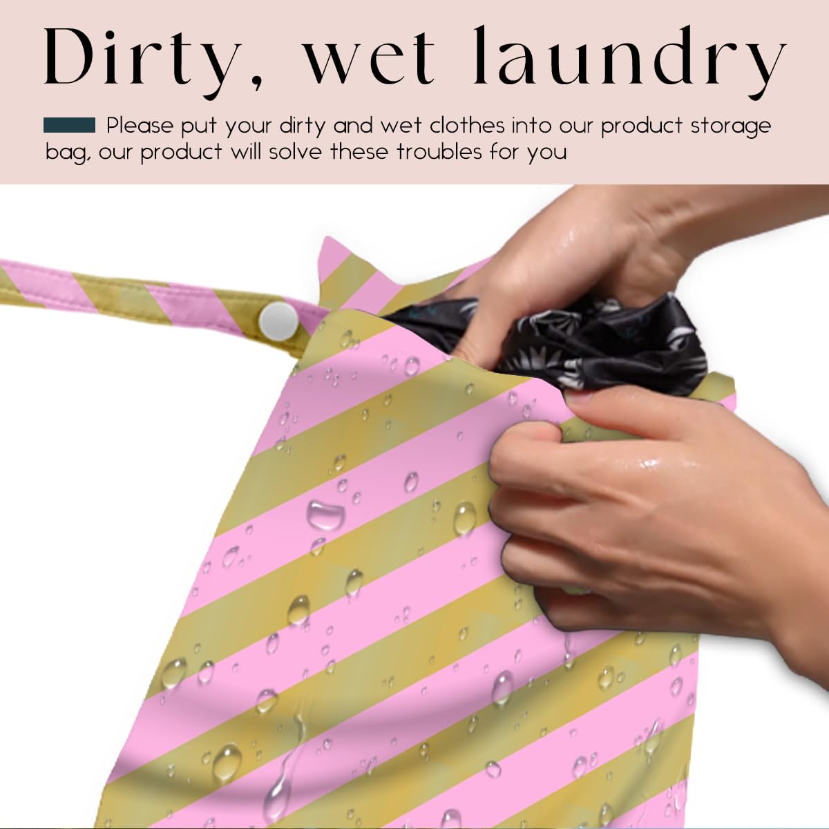 Wet Bag, Wet Dry Bag, Waterproof Swim Bags, Machine Washable Reusable Bags for Beach, Pool, Diapers, and Dirty Yoga Gym Clothes(Pink & White Stripe Prin