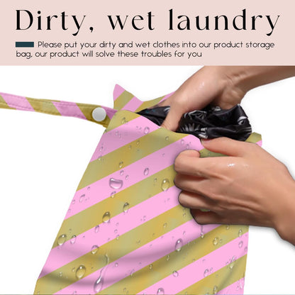 Wet Bag, Wet Dry Bag, Waterproof Swim Bags, Machine Washable Reusable Bags for Beach, Pool, Diapers, and Dirty Yoga Gym Clothes(Pink & White Stripe Prin