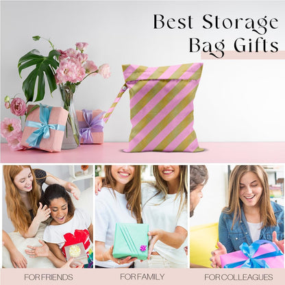 Wet Bag, Wet Dry Bag, Waterproof Swim Bags, Machine Washable Reusable Bags for Beach, Pool, Diapers, and Dirty Yoga Gym Clothes(Pink & White Stripe Prin