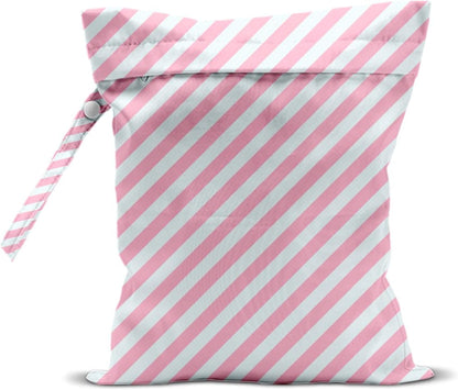 Wet Bag, Wet Dry Bag, Waterproof Swim Bags, Machine Washable Reusable Bags for Beach, Pool, Diapers, and Dirty Yoga Gym Clothes(Pink & White Stripe Prin