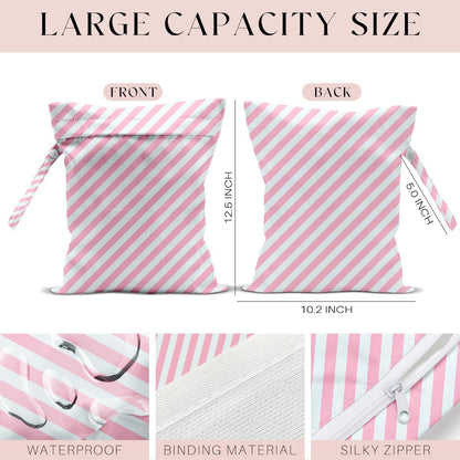 Wet Bag, Wet Dry Bag, Waterproof Swim Bags, Machine Washable Reusable Bags for Beach, Pool, Diapers, and Dirty Yoga Gym Clothes(Pink & White Stripe Prin