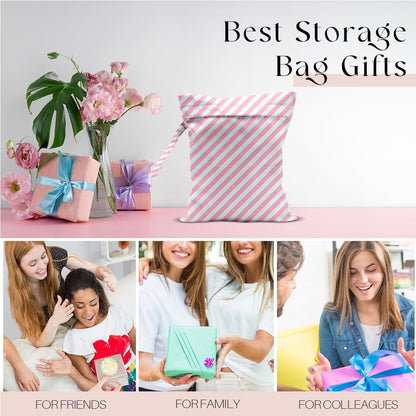 Wet Bag, Wet Dry Bag, Waterproof Swim Bags, Machine Washable Reusable Bags for Beach, Pool, Diapers, and Dirty Yoga Gym Clothes(Pink & White Stripe Prin