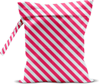 Wet Bag, Wet Dry Bag, Waterproof Swim Bags, Machine Washable Reusable Bags for Beach, Pool, Diapers, and Dirty Yoga Gym Clothes(Pink & White Stripe Prin