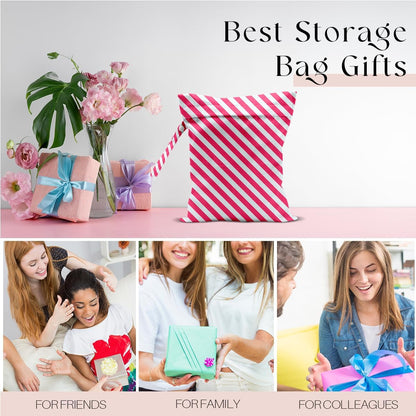 Wet Bag, Wet Dry Bag, Waterproof Swim Bags, Machine Washable Reusable Bags for Beach, Pool, Diapers, and Dirty Yoga Gym Clothes(Pink & White Stripe Prin