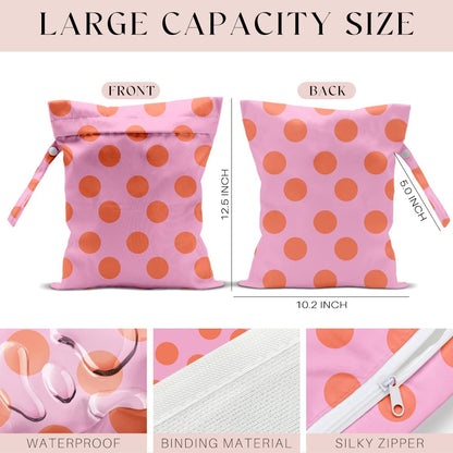 Wet Bag, Wet Dry Bag, Waterproof Swim Bags, Machine Washable Reusable Bags for Beach, Pool, Diapers, and Dirty Yoga Gym Clothes(Pink & White Stripe Prin