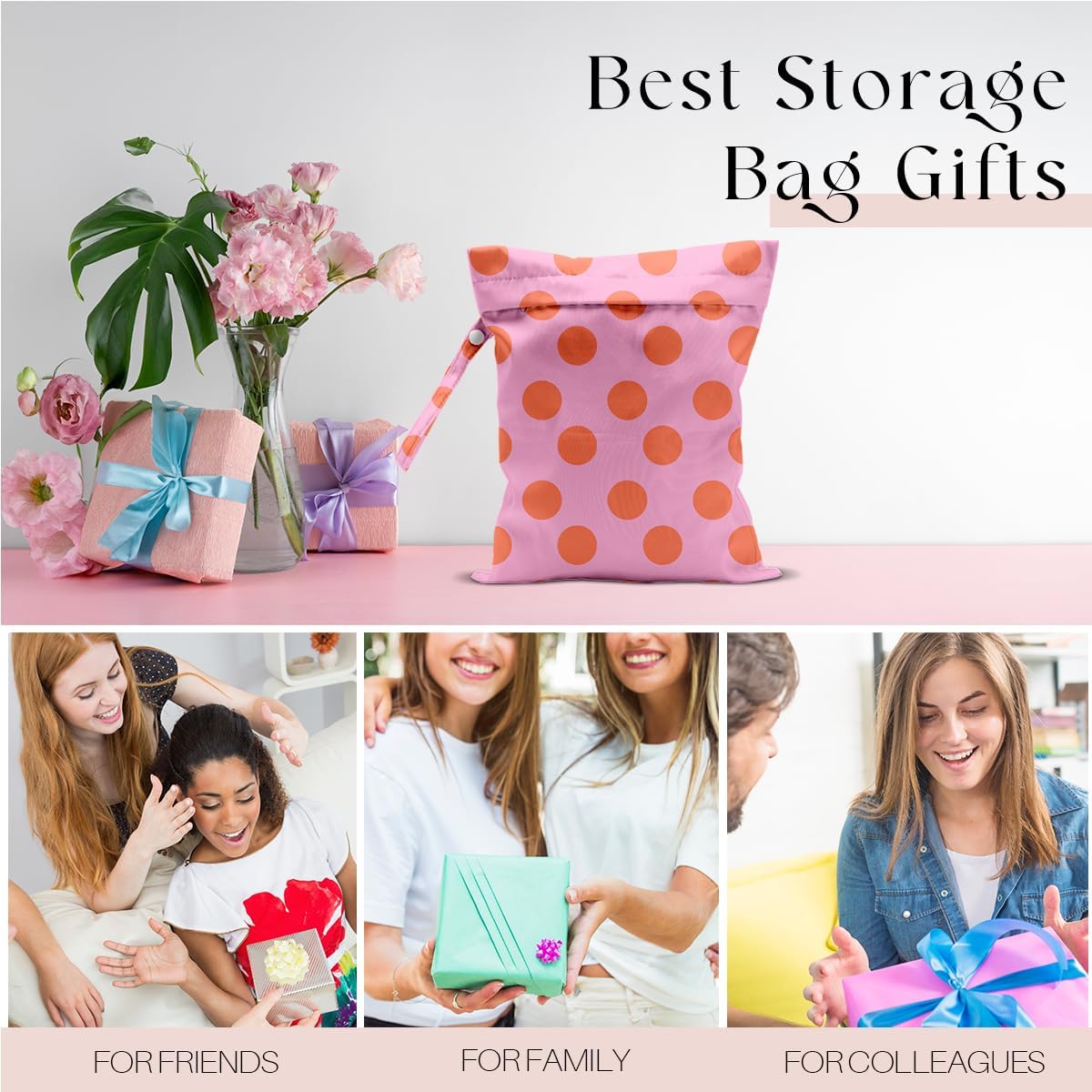 Wet Bag, Wet Dry Bag, Waterproof Swim Bags, Machine Washable Reusable Bags for Beach, Pool, Diapers, and Dirty Yoga Gym Clothes(Pink & White Stripe Prin