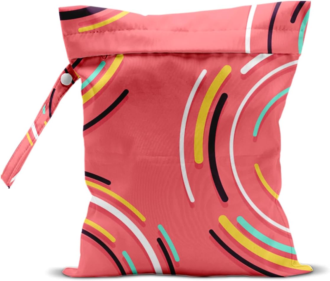 Wet Bag, Wet Dry Bag, Waterproof Swim Bags, Machine Washable Reusable Bags for Beach, Pool, Diapers, and Dirty Yoga Gym Clothes(Pink & White Stripe Prin