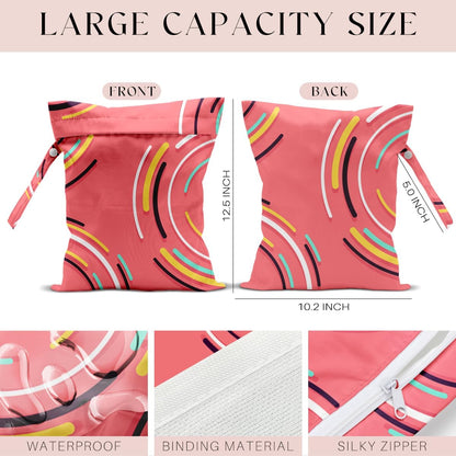 Wet Bag, Wet Dry Bag, Waterproof Swim Bags, Machine Washable Reusable Bags for Beach, Pool, Diapers, and Dirty Yoga Gym Clothes(Pink & White Stripe Prin