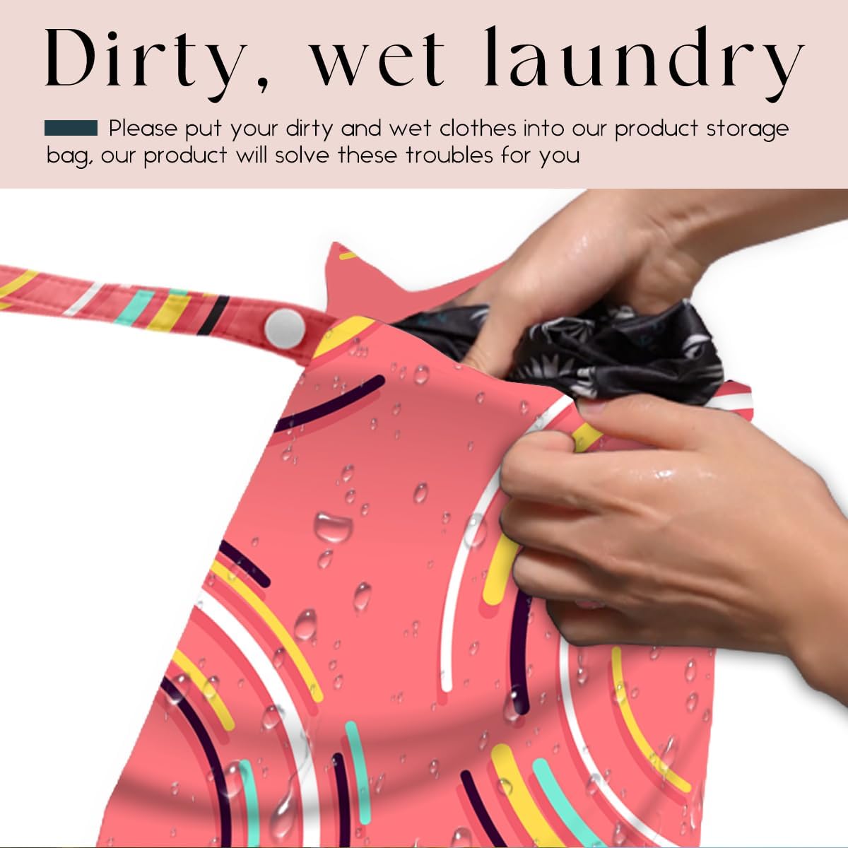 Wet Bag, Wet Dry Bag, Waterproof Swim Bags, Machine Washable Reusable Bags for Beach, Pool, Diapers, and Dirty Yoga Gym Clothes(Pink & White Stripe Prin