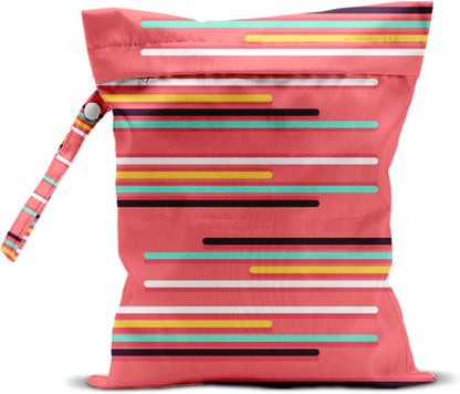 Wet Bag, Wet Dry Bag, Waterproof Swim Bags, Machine Washable Reusable Bags for Beach, Pool, Diapers, and Dirty Yoga Gym Clothes(Pink & White Stripe Prin