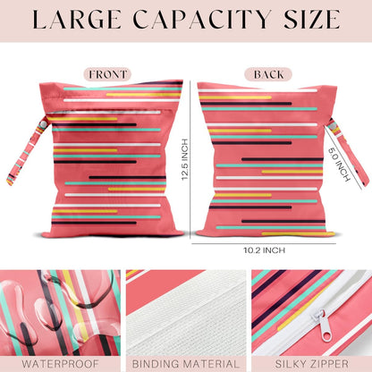 Wet Bag, Wet Dry Bag, Waterproof Swim Bags, Machine Washable Reusable Bags for Beach, Pool, Diapers, and Dirty Yoga Gym Clothes(Pink & White Stripe Prin