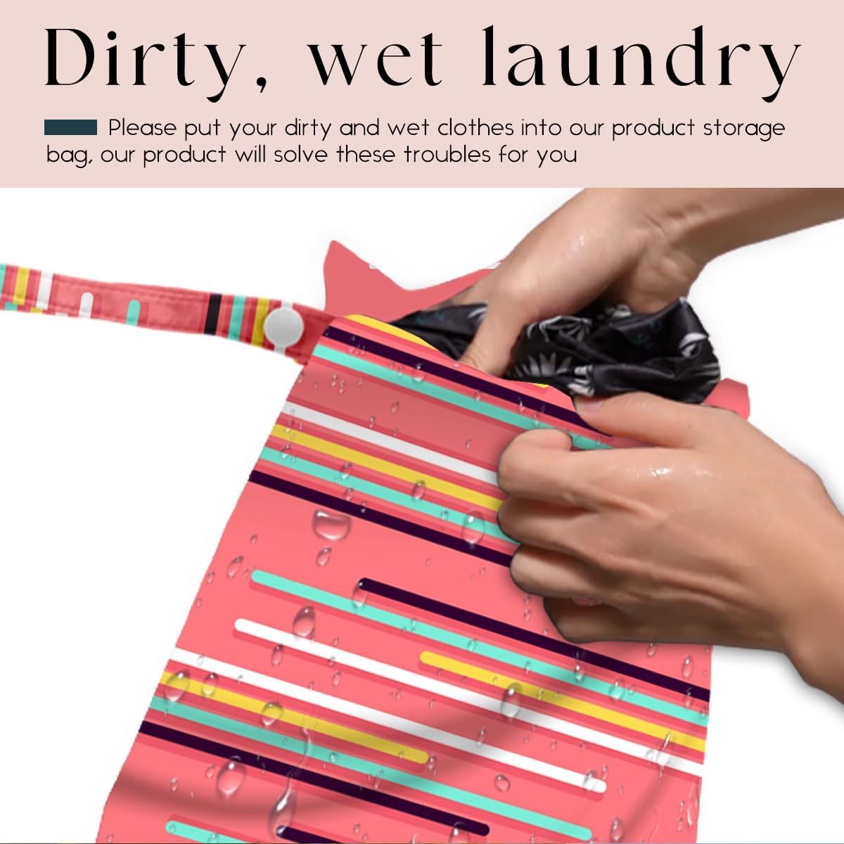 Wet Bag, Wet Dry Bag, Waterproof Swim Bags, Machine Washable Reusable Bags for Beach, Pool, Diapers, and Dirty Yoga Gym Clothes(Pink & White Stripe Prin