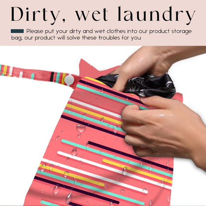 Wet Bag, Wet Dry Bag, Waterproof Swim Bags, Machine Washable Reusable Bags for Beach, Pool, Diapers, and Dirty Yoga Gym Clothes(Pink & White Stripe Prin