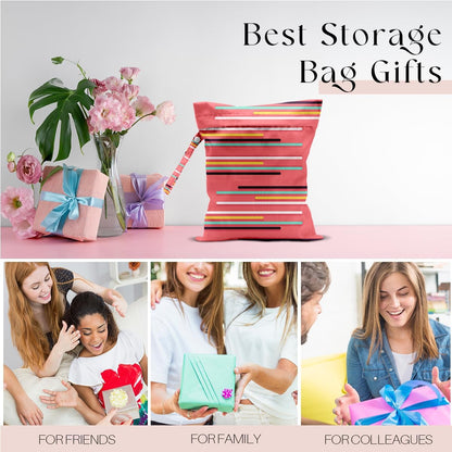 Wet Bag, Wet Dry Bag, Waterproof Swim Bags, Machine Washable Reusable Bags for Beach, Pool, Diapers, and Dirty Yoga Gym Clothes(Pink & White Stripe Prin