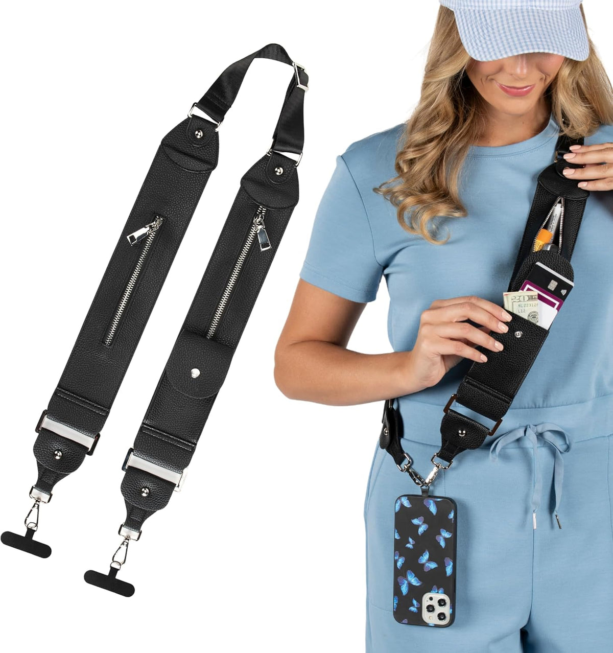 Crossbody Phone Purse, Stashie Clip and Go Strap with 3 Pockets for Cards and Cash, for Travel, Concerts, Sports