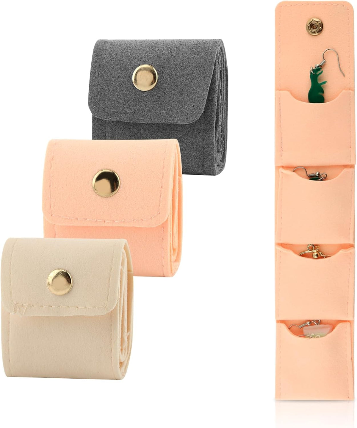 3Pcs Mini Travel Jewelry Bag with Buckle, Portable Multifunctional Mini Travel Organizer Case, Foldable Jewelry Roll for Rings, Necklaces, Bracelets, Earrings(3 Colors)