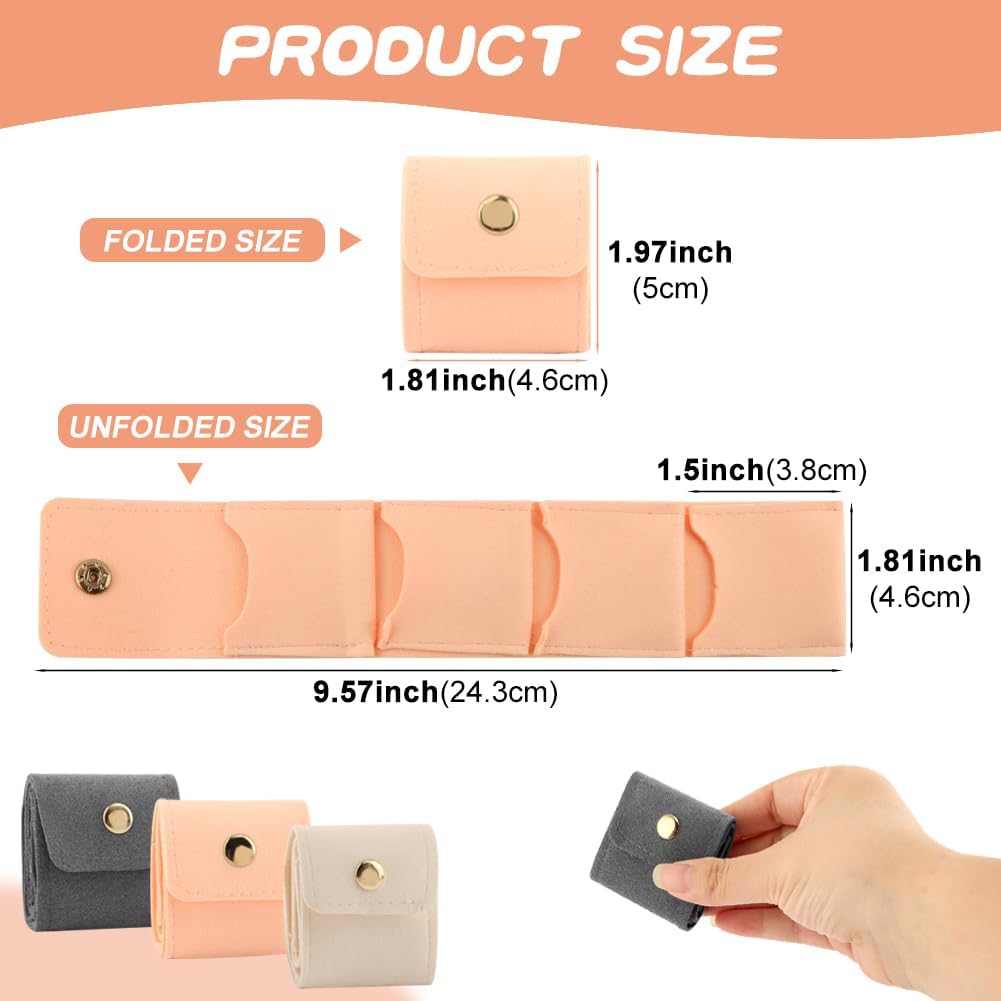 3Pcs Mini Travel Jewelry Bag with Buckle, Portable Multifunctional Mini Travel Organizer Case, Foldable Jewelry Roll for Rings, Necklaces, Bracelets, Earrings(3 Colors)