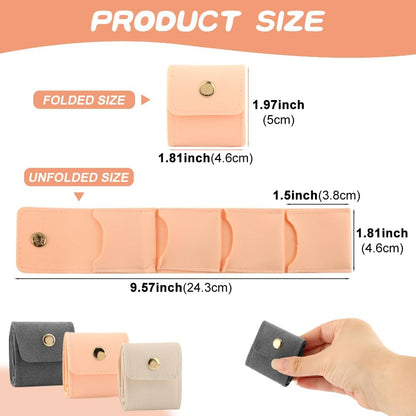 3Pcs Mini Travel Jewelry Bag with Buckle, Portable Multifunctional Mini Travel Organizer Case, Foldable Jewelry Roll for Rings, Necklaces, Bracelets, Earrings(3 Colors)