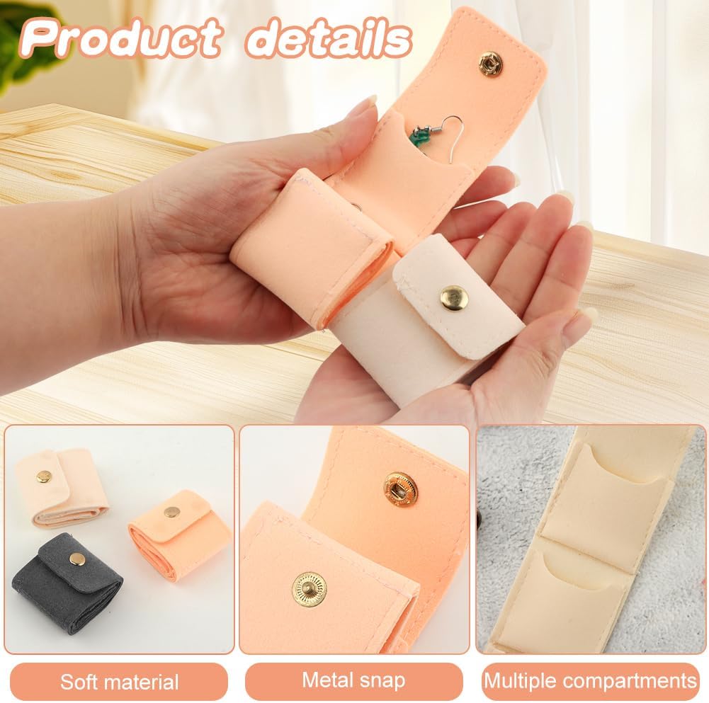 3Pcs Mini Travel Jewelry Bag with Buckle, Portable Multifunctional Mini Travel Organizer Case, Foldable Jewelry Roll for Rings, Necklaces, Bracelets, Earrings(3 Colors)