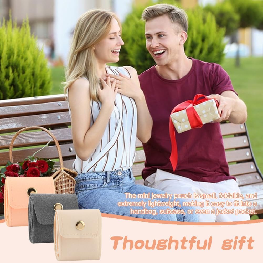 3Pcs Mini Travel Jewelry Bag with Buckle, Portable Multifunctional Mini Travel Organizer Case, Foldable Jewelry Roll for Rings, Necklaces, Bracelets, Earrings(3 Colors)