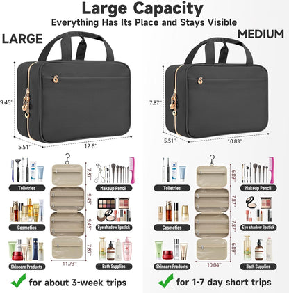 Travel Toiletry Bags, Portable Travel Bag with Hanging Hook for Women, Waterproof and Hanging Makeup Bag Travel Organizer Accessories for Travel Essentials (Pink, Medium)
