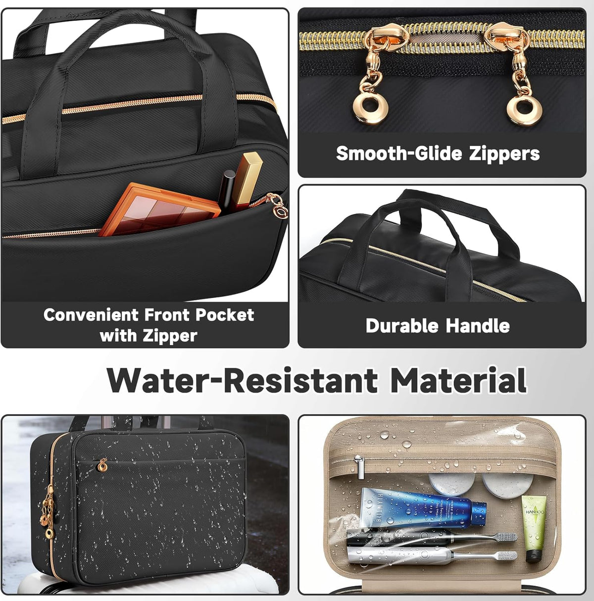 Travel Toiletry Bags, Portable Travel Bag with Hanging Hook for Women, Waterproof and Hanging Makeup Bag Travel Organizer Accessories for Travel Essentials (Pink, Medium)