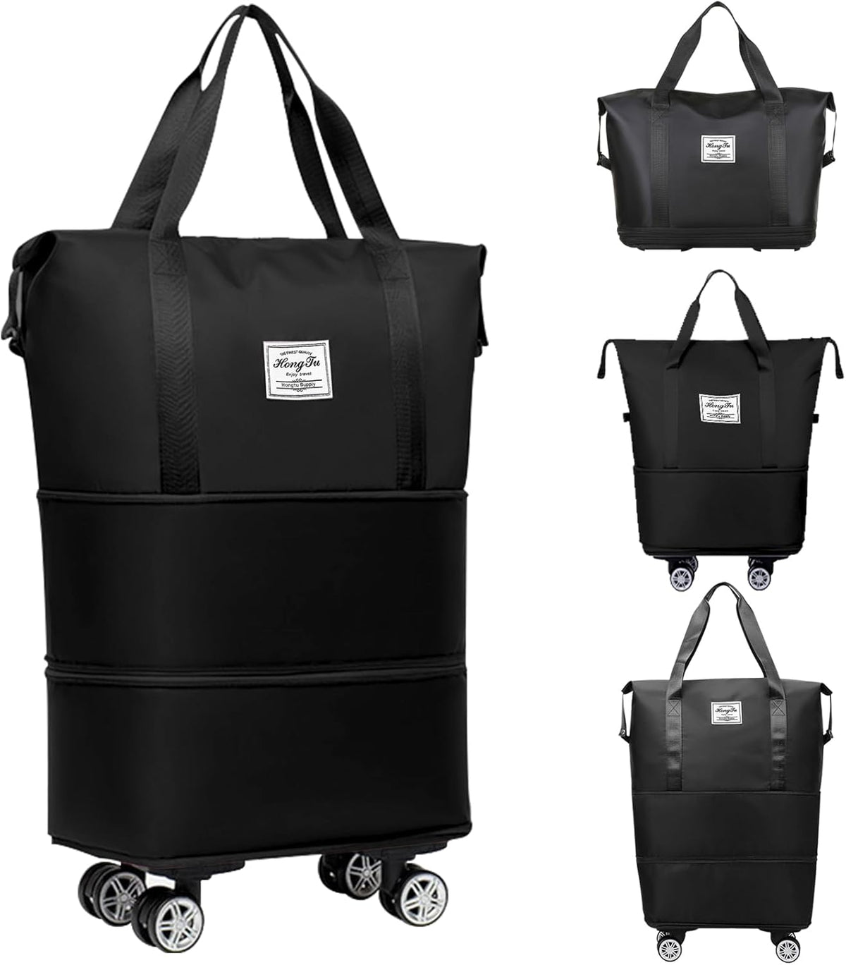 Rolling Duffle Bag with Detachable Wheels Expandable Foldable Duffle Bag for Travel Luggage bag Carry on Weekend Travel Bag (Black)
