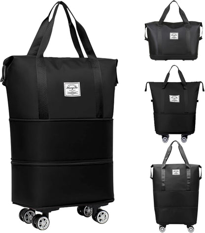 Rolling Duffle Bag with Detachable Wheels Expandable Foldable Duffle Bag for Travel Luggage bag Carry on Weekend Travel Bag (Black)