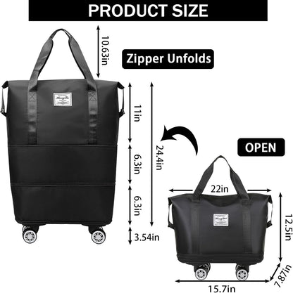 Rolling Duffle Bag with Detachable Wheels Expandable Foldable Duffle Bag for Travel Luggage bag Carry on Weekend Travel Bag (Black)