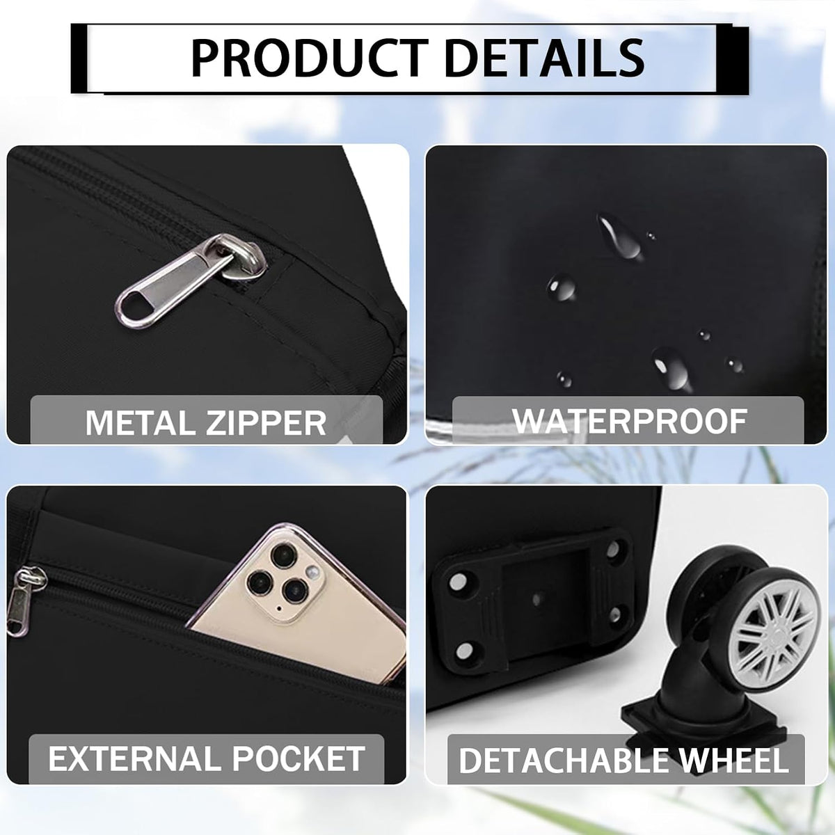 Rolling Duffle Bag with Detachable Wheels Expandable Foldable Duffle Bag for Travel Luggage bag Carry on Weekend Travel Bag (Black)