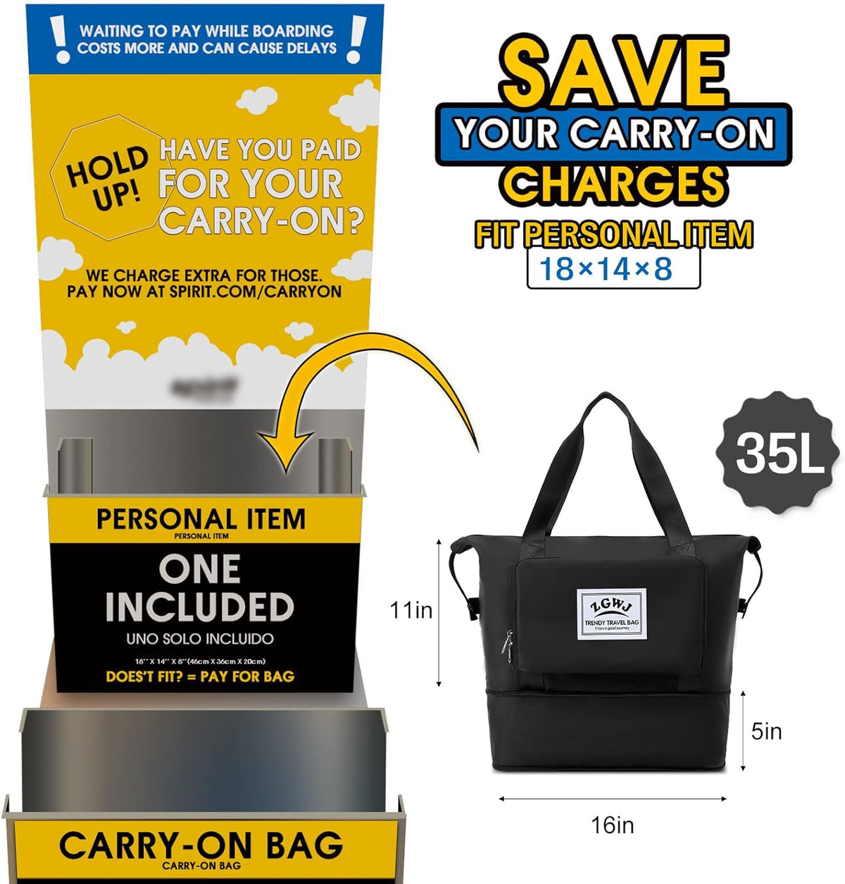 Travel Tote Bags, Expandable Overnight Weekender Bag for Women Foldable Carry-On | Expandable