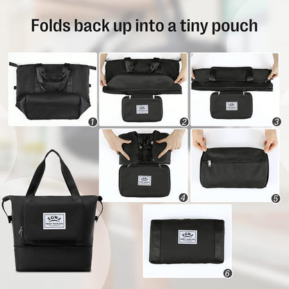 Travel Tote Bags, Expandable Overnight Weekender Bag for Women Foldable Carry-On | Expandable