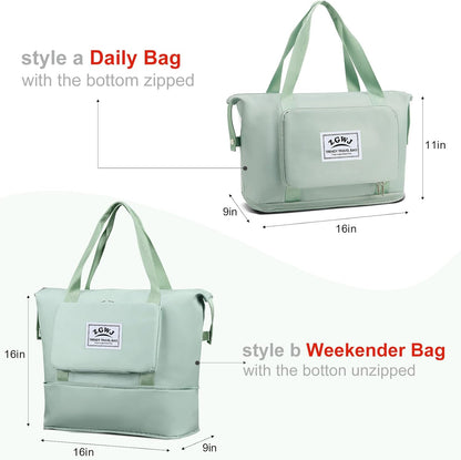 Travel Tote Bags, Expandable Overnight Weekender Bag for Women Foldable Carry-On | Expandable