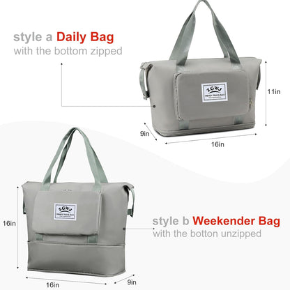 Travel Tote Bags, Expandable Overnight Weekender Bag for Women Foldable Carry-On | Expandable