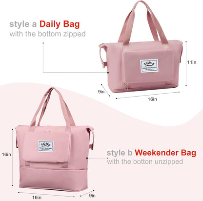 Travel Tote Bags, Expandable Overnight Weekender Bag for Women Foldable Carry-On | Expandable