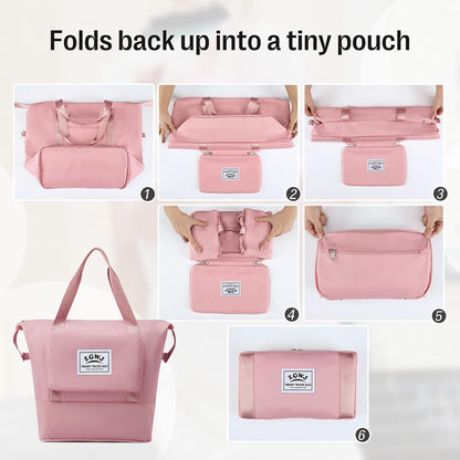 Travel Tote Bags, Expandable Overnight Weekender Bag for Women Foldable Carry-On | Expandable