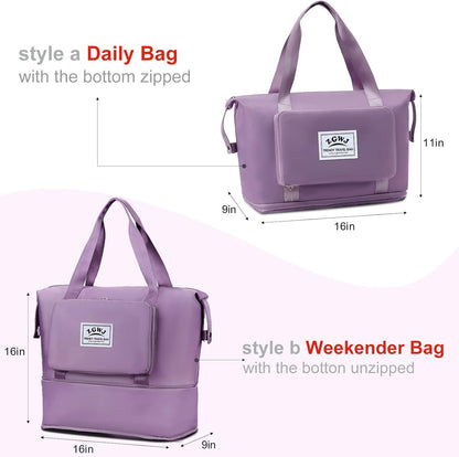 Travel Tote Bags, Expandable Overnight Weekender Bag for Women Foldable Carry-On | Expandable