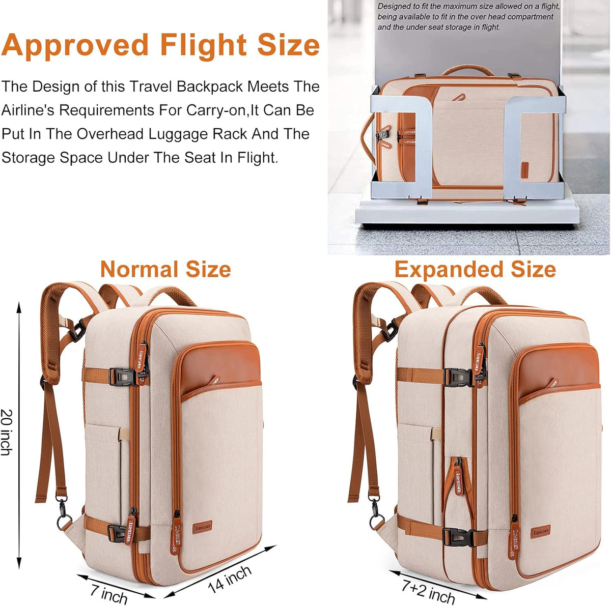 Carry on Travel Backpacks, Extra Large 40L Flight Approved Bag for Men & Women,Expandable Suitcase Backpack With 4 Packing Cubes,Water Resistant Luggage Daypack Business Weekender Bag, Grey