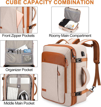 Carry on Travel Backpacks, Extra Large 40L Flight Approved Bag for Men & Women,Expandable Suitcase Backpack With 4 Packing Cubes,Water Resistant Luggage Daypack Business Weekender Bag, Grey