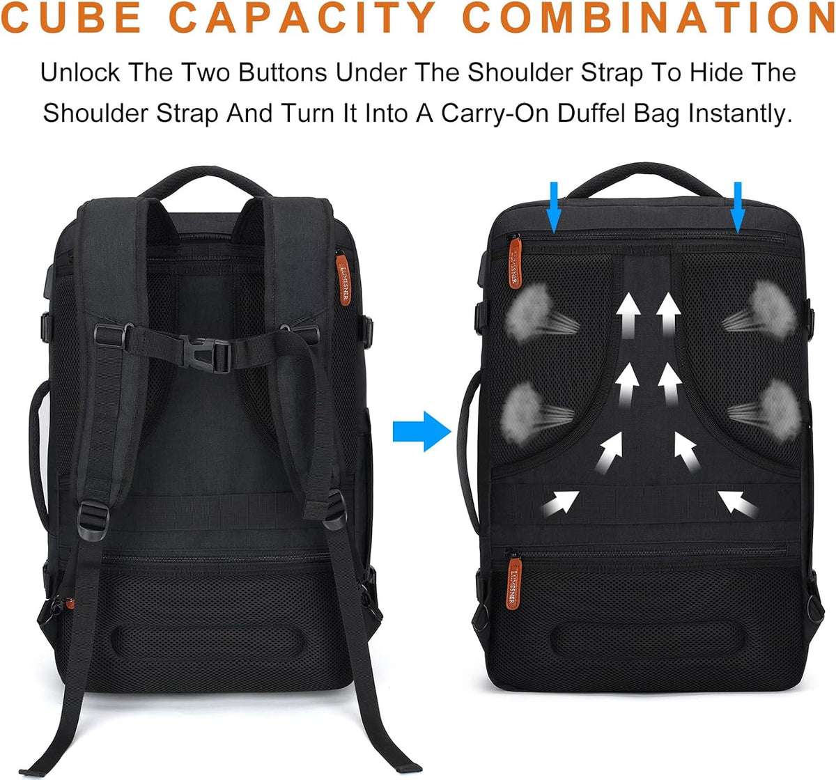 Carry on Travel Backpacks, Extra Large 40L Flight Approved Bag for Men & Women,Expandable Suitcase Backpack With 4 Packing Cubes,Water Resistant Luggage Daypack Business Weekender Bag, Grey