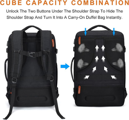 Carry on Travel Backpacks, Extra Large 40L Flight Approved Bag for Men & Women,Expandable Suitcase Backpack With 4 Packing Cubes,Water Resistant Luggage Daypack Business Weekender Bag, Grey