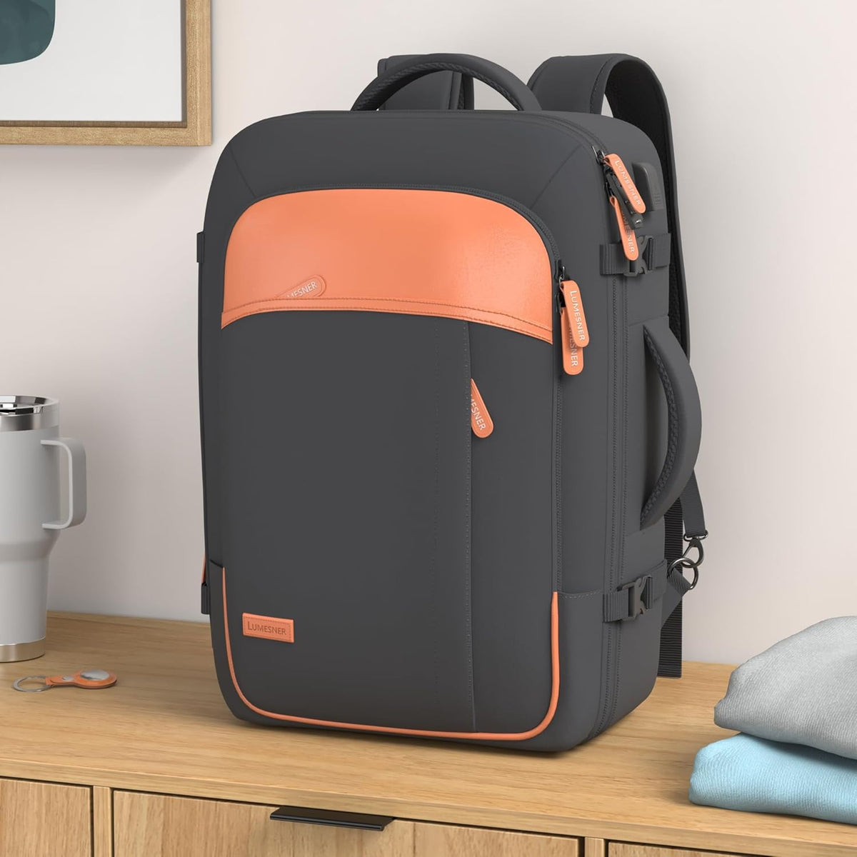 Carry on Travel Backpacks, Extra Large 40L Flight Approved Bag for Men & Women,Expandable Suitcase Backpack With 4 Packing Cubes,Water Resistant Luggage Daypack Business Weekender Bag, Grey