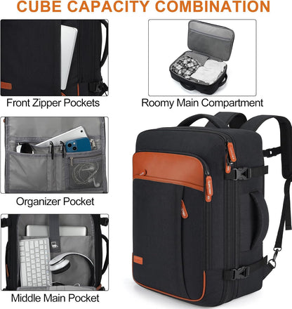 Carry on Travel Backpacks, Extra Large 40L Flight Approved Bag for Men & Women,Expandable Suitcase Backpack With 4 Packing Cubes,Water Resistant Luggage Daypack Business Weekender Bag, Grey