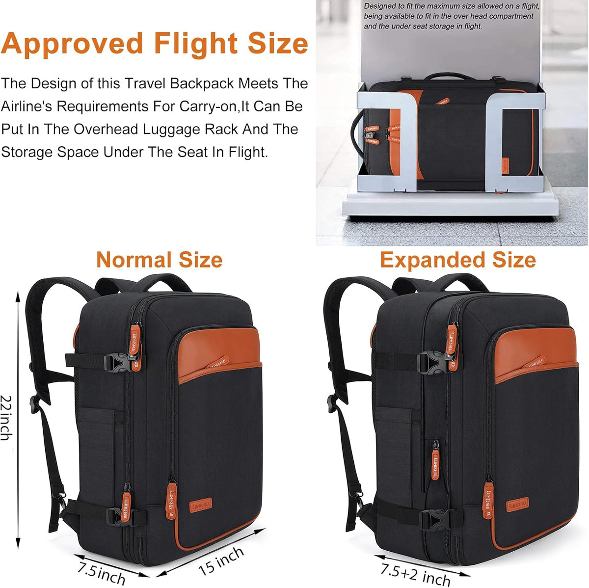 Carry on Travel Backpacks, Extra Large 40L Flight Approved Bag for Men & Women,Expandable Suitcase Backpack With 4 Packing Cubes,Water Resistant Luggage Daypack Business Weekender Bag, Grey