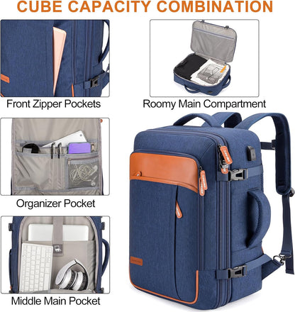 Carry on Travel Backpacks, Extra Large 40L Flight Approved Bag for Men & Women,Expandable Suitcase Backpack With 4 Packing Cubes,Water Resistant Luggage Daypack Business Weekender Bag, Grey