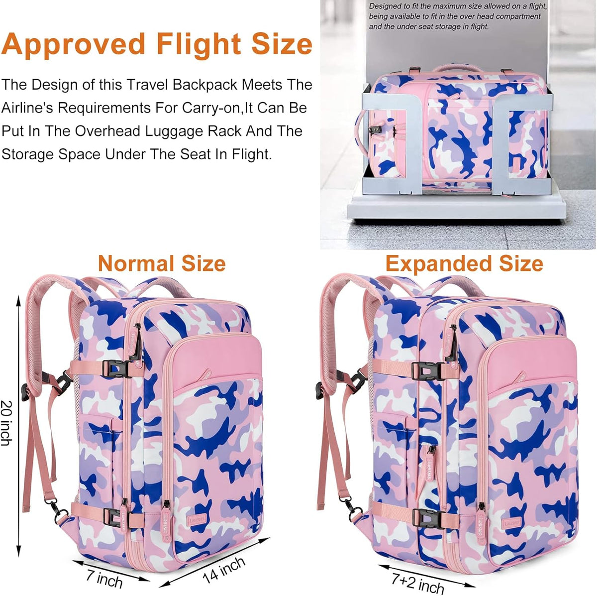 Carry on Travel Backpacks, Extra Large 40L Flight Approved Bag for Men & Women,Expandable Suitcase Backpack With 4 Packing Cubes,Water Resistant Luggage Daypack Business Weekender Bag, Grey