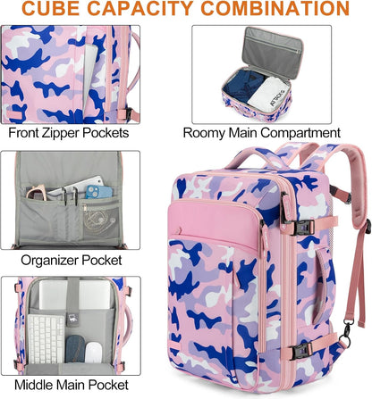 Carry on Travel Backpacks, Extra Large 40L Flight Approved Bag for Men & Women,Expandable Suitcase Backpack With 4 Packing Cubes,Water Resistant Luggage Daypack Business Weekender Bag, Grey
