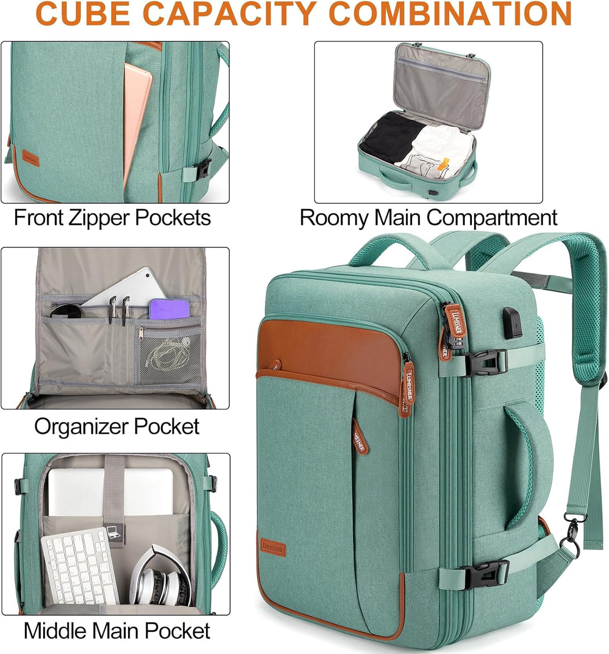 Carry on Travel Backpacks, Extra Large 40L Flight Approved Bag for Men & Women,Expandable Suitcase Backpack With 4 Packing Cubes,Water Resistant Luggage Daypack Business Weekender Bag, Grey