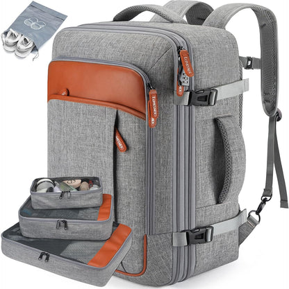 Carry on Travel Backpacks, Extra Large 40L Flight Approved Bag for Men & Women,Expandable Suitcase Backpack With 4 Packing Cubes,Water Resistant Luggage Daypack Business Weekender Bag, Grey
