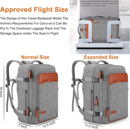 Carry on Travel Backpacks, Extra Large 40L Flight Approved Bag for Men & Women,Expandable Suitcase Backpack With 4 Packing Cubes,Water Resistant Luggage Daypack Business Weekender Bag, Grey